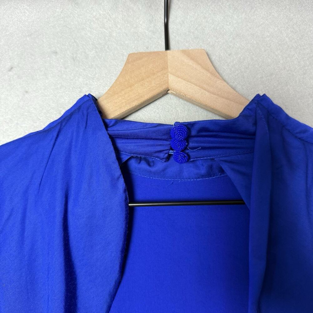Farm Rio Mini Dress Bright Blue Open Back Ruffled Long Sleeve Women’s M - Picture 9 of 16